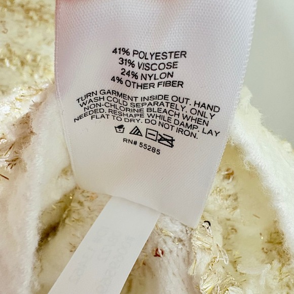 Express Womens M Lady Jacket Cream Gold Tweed Knit Cardigan Old Money Classic - Picture 12 of 13